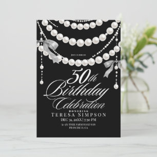 50. Geburtstag Schwarz & Weiß Elegant Einladung