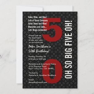 50. Geburtstag Schwarz-weiß Red BIG FÜNF OH! W1489 Einladung