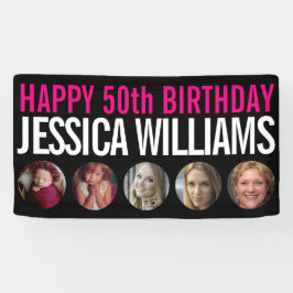 50. Geburtstag Schwarz-weiß rosa 5-Foto-Kreise Banner