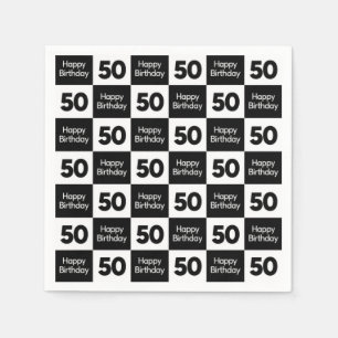 50. Geburtstag Schwarz-Weiß-Schachbrett-Design Serviette