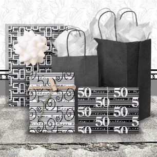 50. Geburtstag Schwarz-weiße Streifen Geschenkpapier Set