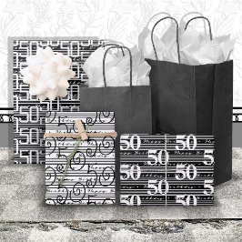 50. Geburtstag Schwarz-weiße Streifen Geschenkpapier Set