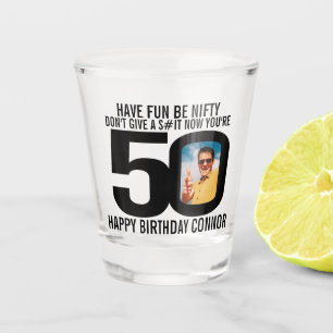 50. Geburtstag Schwarz-weißes Foto Witzglas Schnapsglas