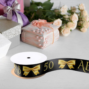 50. Geburtstag schwarze Goldbugen Monogramm-Initia Satinband