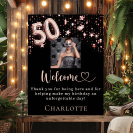 50. Geburtstag Schwarze Rose Gold Foto Sterne will Poster