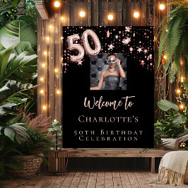 50. Geburtstag Schwarze Rose Gold Foto Sterne will Poster