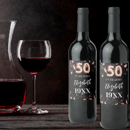 50. Geburtstag schwarze Rose Goldstars Weinetikett
