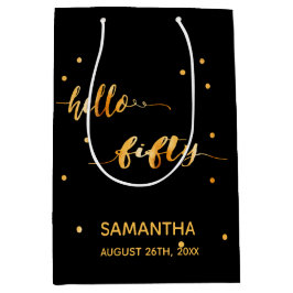 50. Geburtstag schwarzer Goldname Typografie moder Mittlere Geschenktüte