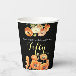 50. Geburtstag Schwarzes Elegantes Orangefarbenes Pappbecher