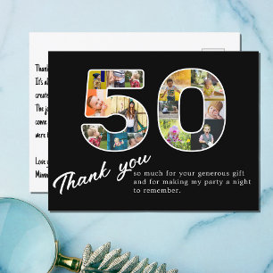 50. Geburtstag Schwarzes Fotocollage Danke Postkarte