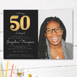 50. Geburtstag Schwarzes Gold Foto Vorlage Einladu