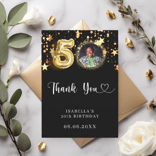 50. Geburtstag Schwarzes Gold Sterne Foto Dankeskarte
