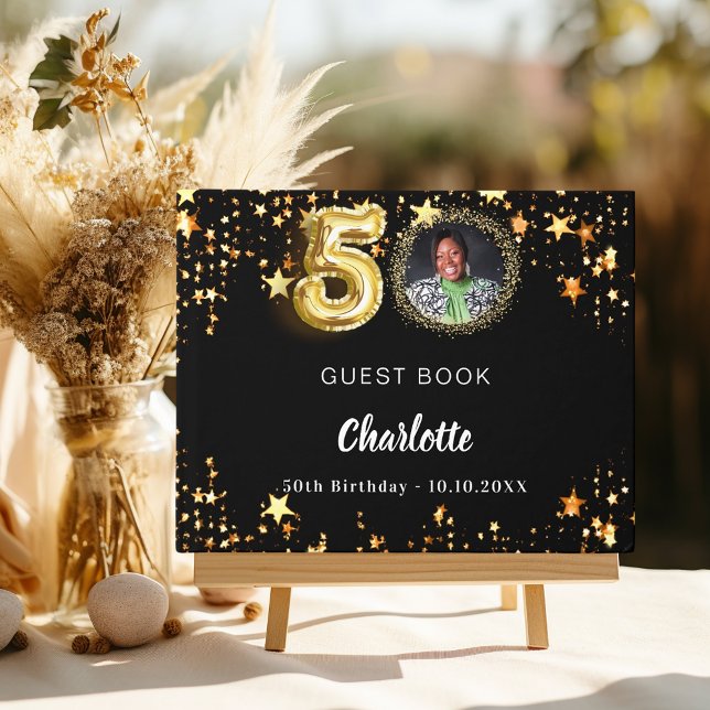 50. Geburtstag Schwarzes Gold-Sterne-Foto Gästebuch (Von Creator hochgeladen)