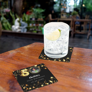 50. Geburtstag Schwarzes Gold Sterne Foto Rechteckiger Pappuntersetzer