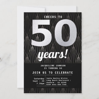 50. Geburtstag Schwarzes Silber Party Einladung