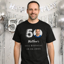 50. Geburtstag schwarzes silbernes Foto T-Shirt