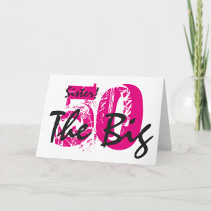 50. Geburtstag, Schwester, rosa, schwarzer Text au Karte