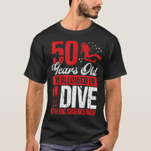 50. Geburtstag Scuba Diving Big Shark Scuba Diver  T-Shirt