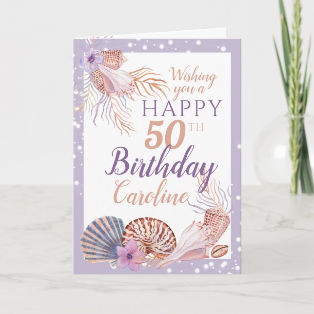 50. Geburtstag Seashell Coral Karte (Vorderseite)