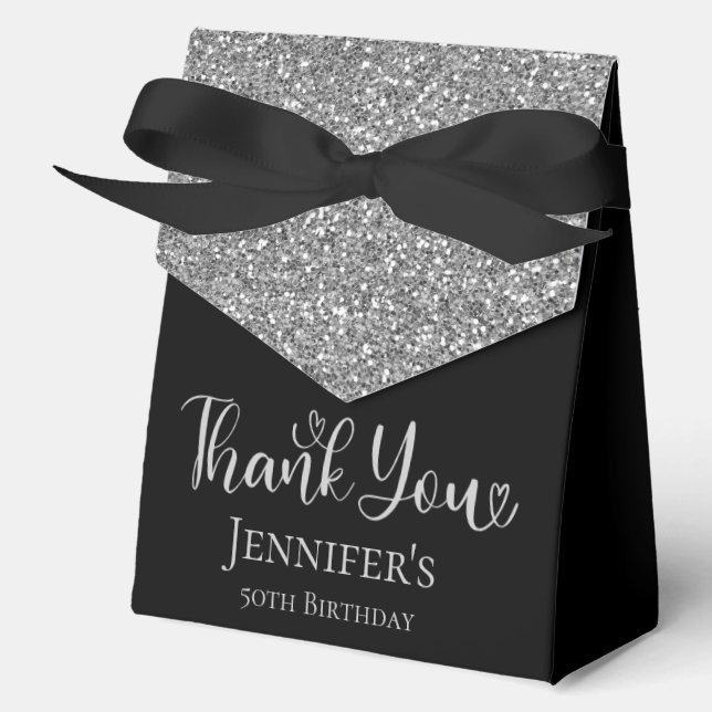 50. Geburtstag Silber Glitter Danke Geschenkschachtel (Vorderseite)