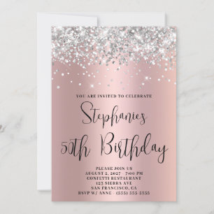 50. Geburtstag Silber Glitter Rosa Roségold Einladung