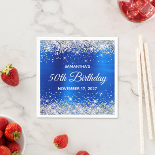 50. Geburtstag Silberner Glitzer Royal Blue Foil Serviette