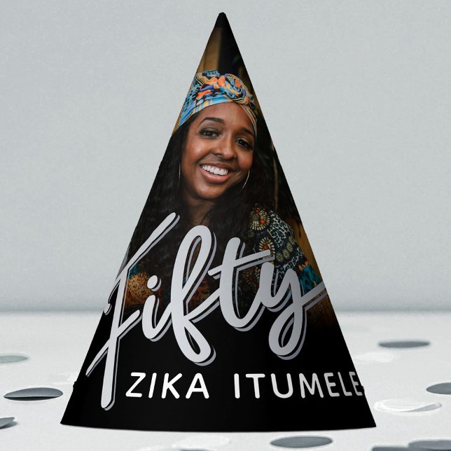 50. Geburtstag Silberschwarz personalisierter Foto Partyhütchen (Von Creator hochgeladen)