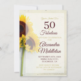 50. Geburtstag Sonnenblume Rustikale Einladung