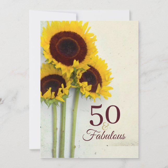 50. Geburtstag Sonnenblume Rustikale Einladung (Rückseite)