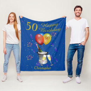 50. Geburtstag Sparkling Weinfeier Blau Fleecedecke