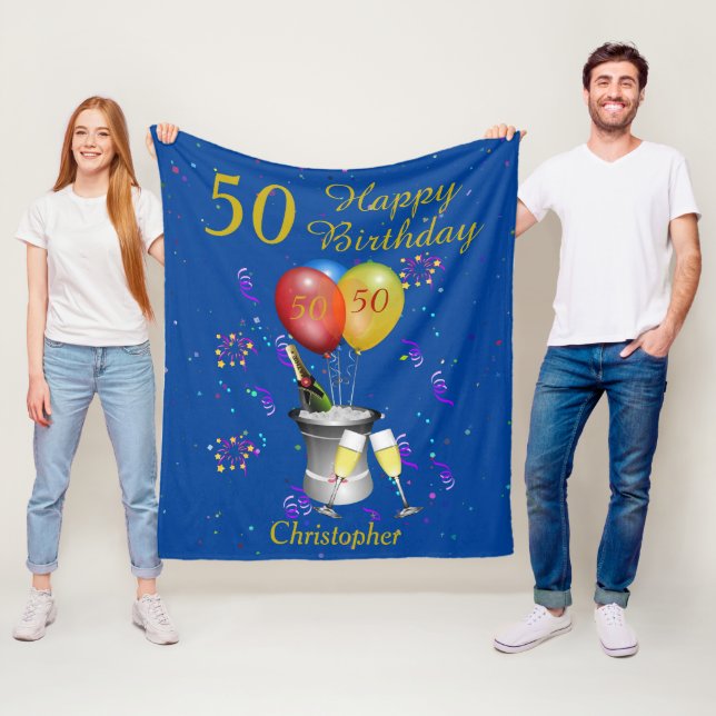 50. Geburtstag Sparkling Weinfeier Blau Fleecedecke (Beispiel)