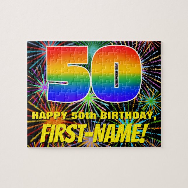 50. Geburtstag: Spaß, bunte feierliche Feuerwerke Puzzle (Horizontal)