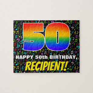 50. Geburtstag — Spaß, farbenfrohe Musiksymbole &  Puzzle