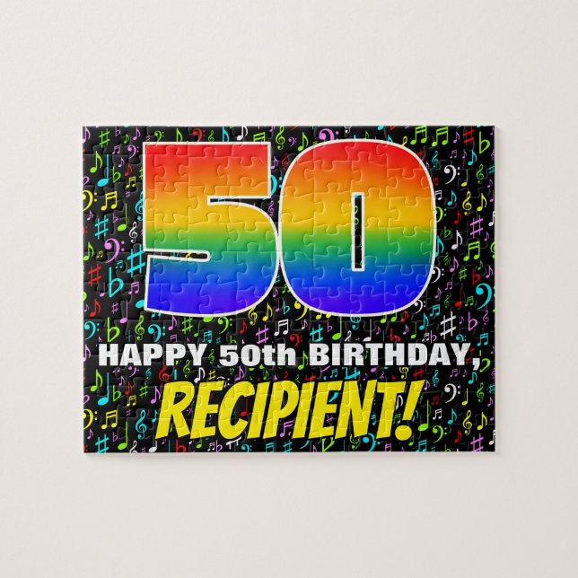 50. Geburtstag — Spaß, farbenfrohe Musiksymbole &  Puzzle (Horizontal)