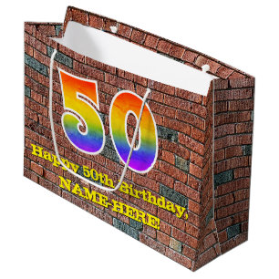 50. Geburtstag: Spaß, Graffiti-Inspiriert Regenbog Große Geschenktüte