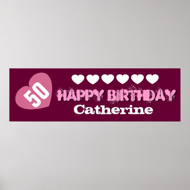 50. Geburtstag Star-Banner Custom V02D HEARTS Poster (Vorne)