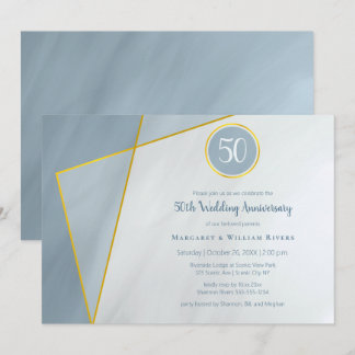50. Geburtstag staubblaues goldenes Bild Einladung