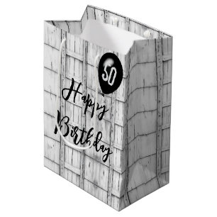 50. Geburtstag Symmetrisches, rustikales Holzmuste Mittlere Geschenktüte