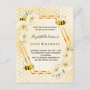 50. Geburtstag Tee Party Honigwabenbienen Einladun Postkarte