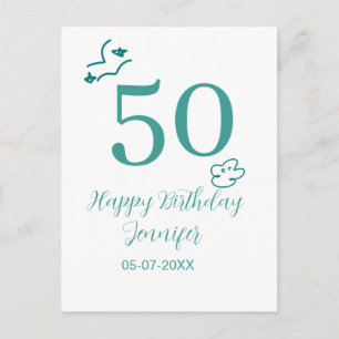 50. Geburtstag Türkis Name Wolken handgezeichnet Postkarte