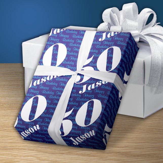 50. Geburtstag Typografie Navy Geschenkpapier (Von Creator hochgeladen)