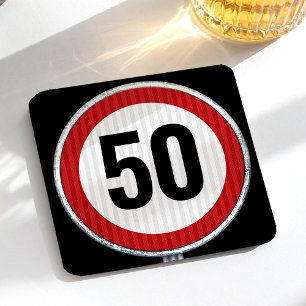 50. Geburtstag - Verkehrsschild Paper Coaster für Rechteckiger Pappuntersetzer