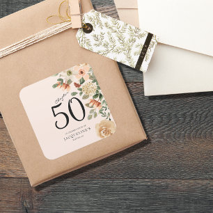 50. Geburtstag Vintage Blumen Quadratischer Aufkleber