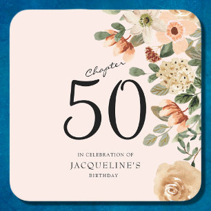 50. Geburtstag Vintage Floral Rechteckiger Pappuntersetzer