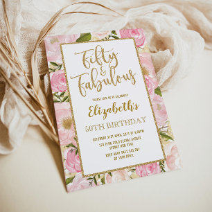 50. Geburtstag von fabelhaftem Pink Gold Floral Einladung