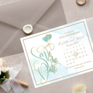 50. Geburtstag von Heart Glod Save the Date Ankündigungspostkarte