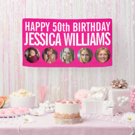 50. Geburtstag weiß pink 5 Foto Kreise Banner