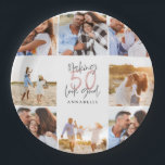 50. Geburtstag weißer Girly Glitzer Foto Collage Pappteller<br><div class="desc">50. Geburtstag moderne weiße mädchenhafte Glitzer Foto Collage. Modernes Skripttextdesign. Teil einer Sammlung.</div>