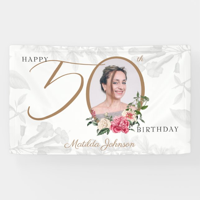 50. Geburtstag Weißes Foto Banner (Horizontal)