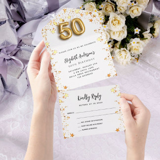 50. Geburtstag Weißgoldsterne Party UAWG All In One Einladung